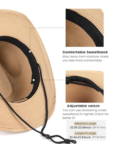 Straw Cowboy Sun Hats with Wind Lanyard UPF 80+ K51511