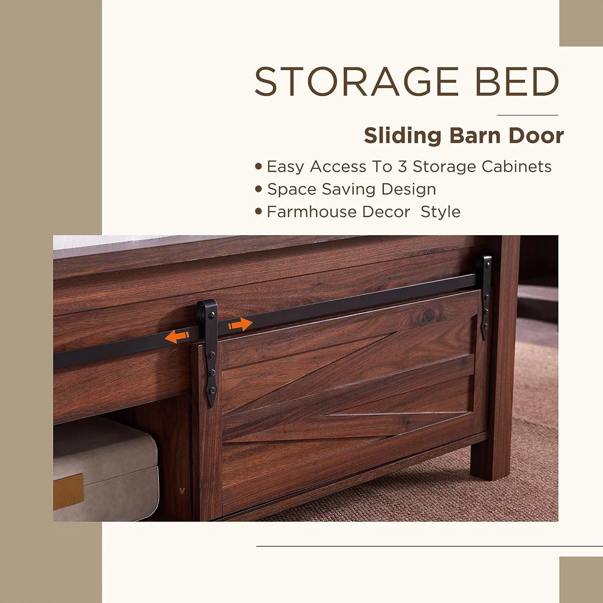 White King Size Platform Bed Frame with Headboard and Storage W8997