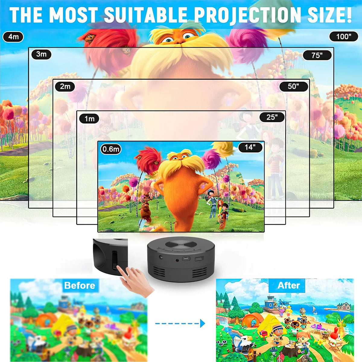 Portable Mini Projector with Remote Control Built-in Speaker W57799