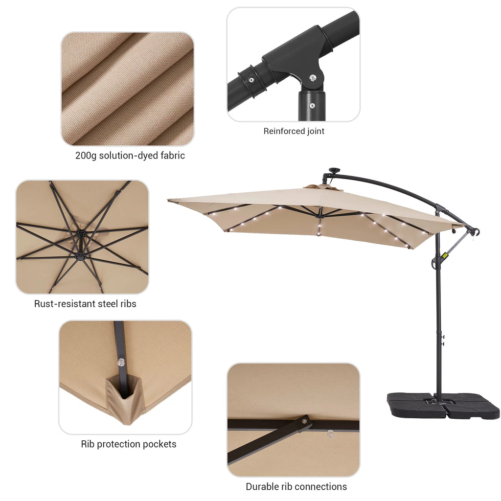 8.2 x 8.2ft LED Offset Hanging Umbrella with Base F252673