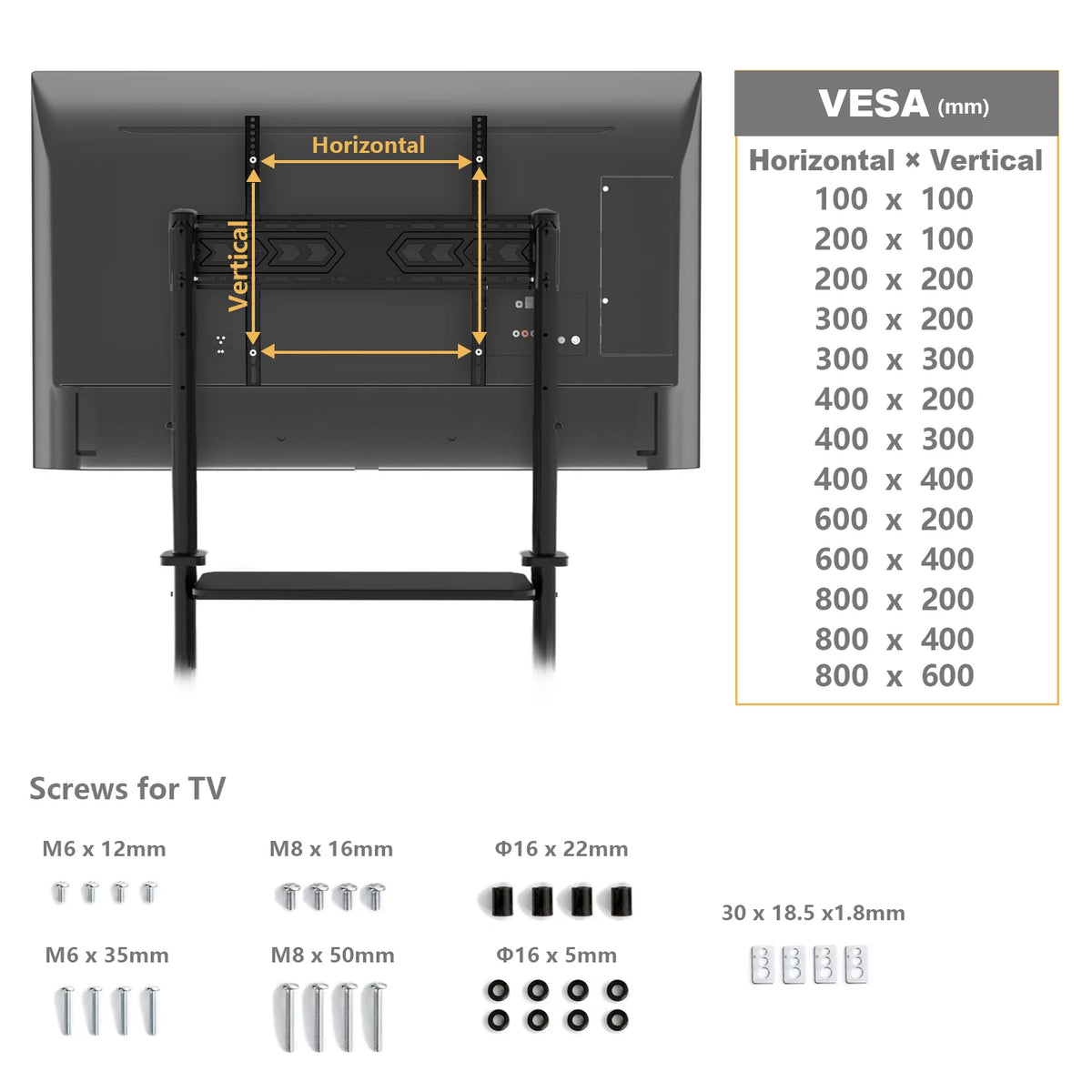 Black Rolling Mobile TV Stand for 55 to 90 inch Flat Screen TVs V454552