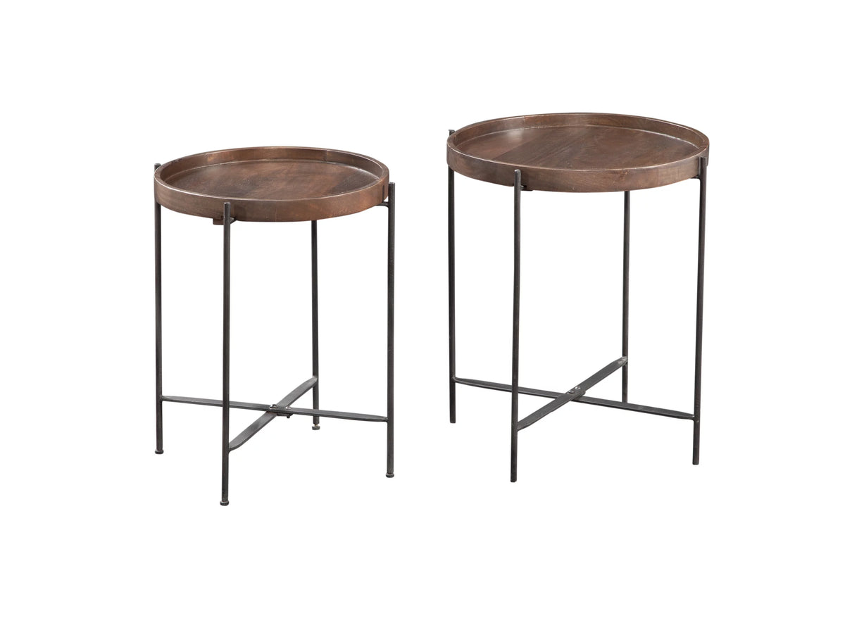 Set of 2 Round Wood Side Tables with Metal Legs V7249