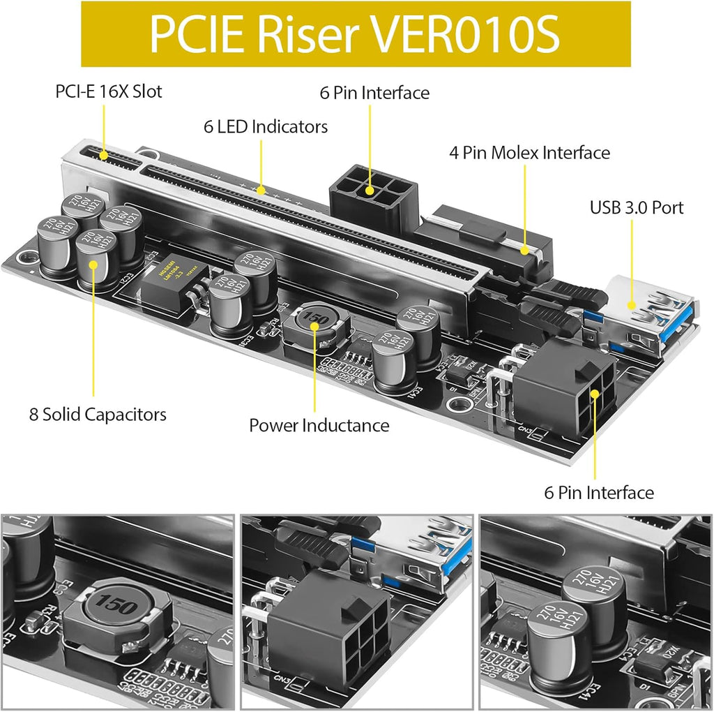 PCIE 1 to 4 Adapter Riser Card with 24 Inches USB 3.0 Cable, 5 Pack A224
