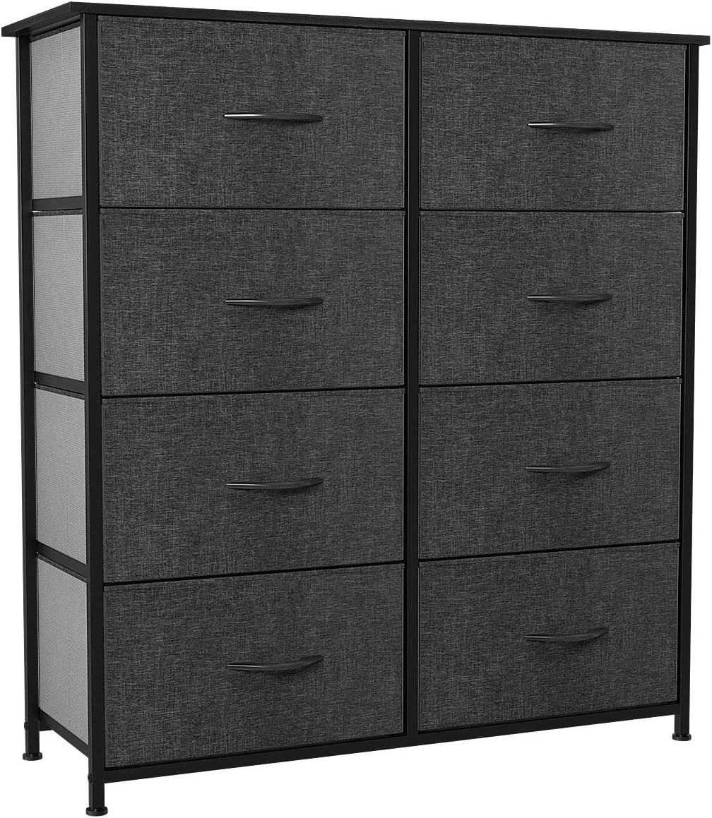 8 Drawer Fabric Dresser with Steel Frame and Wooden Top J30615