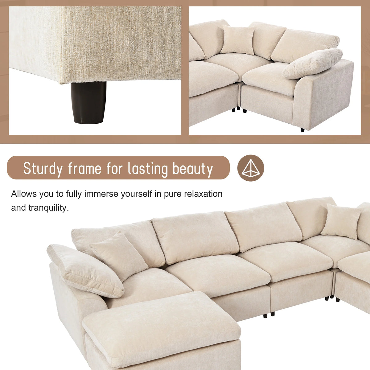 7-Seater Oversized Modular Chenille Sectional Sofa with Ottoman U869427