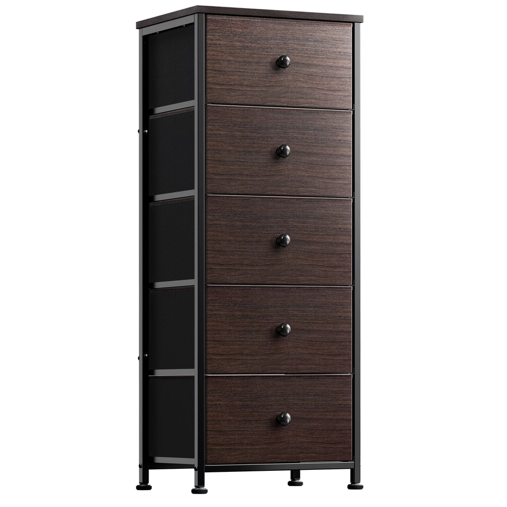 5 Drawer Faux Leather Dresser with Wooden Top F96552