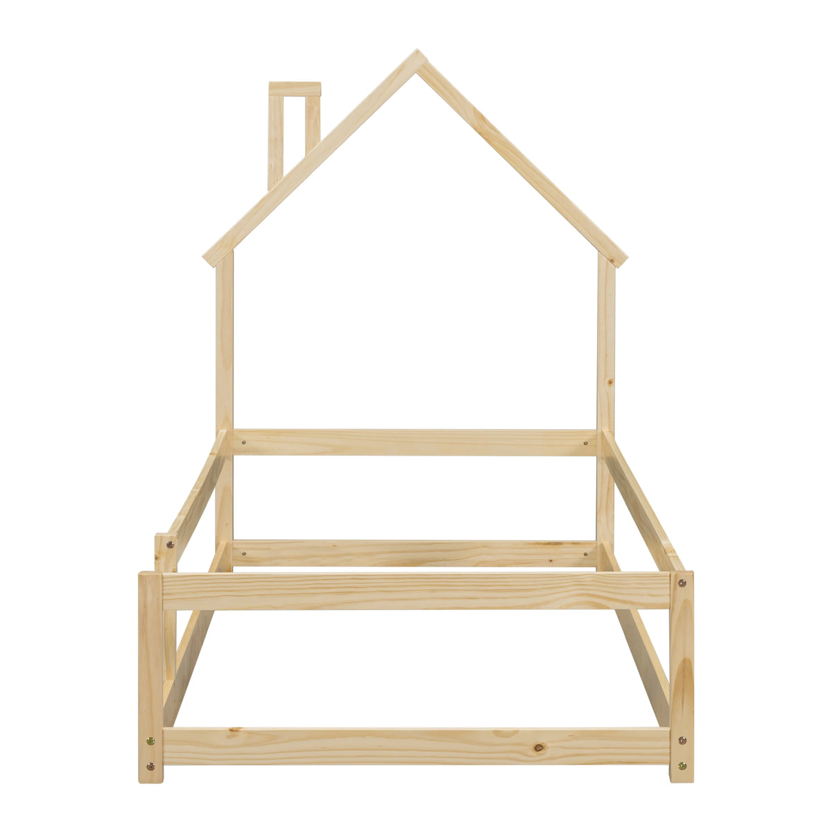 White Wood House Shape Headboard Twin Size Bed Frame P786160