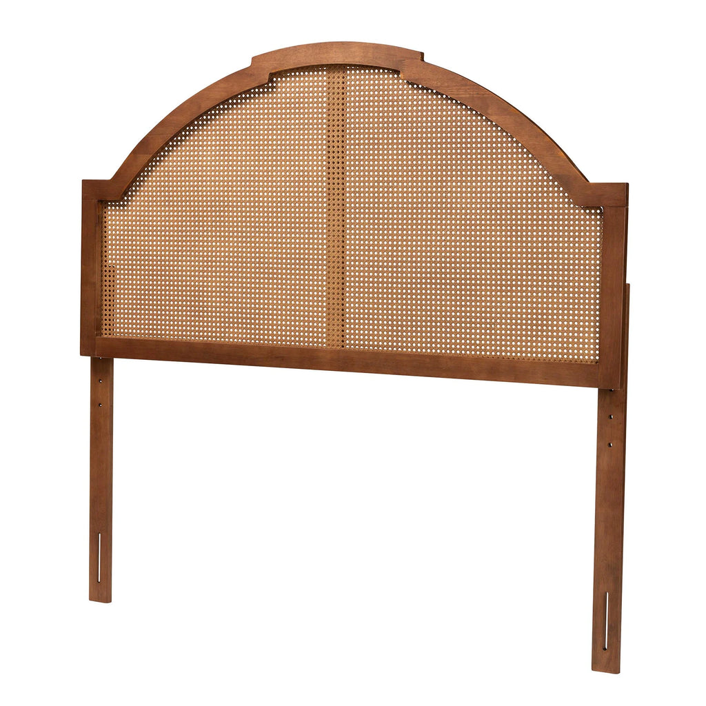 Ash Walnut Finished Wood Queen Size Headboard with Rattan X8316