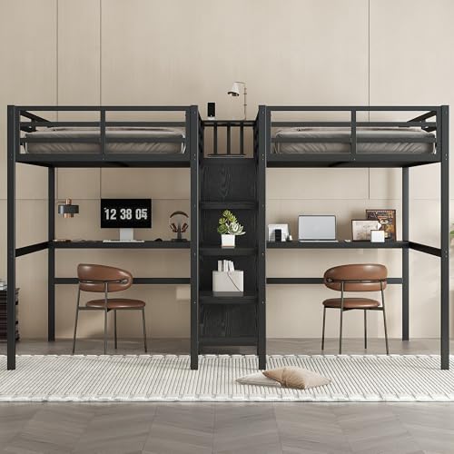 Twin Over Twin Metal Loft Bed with Desk and Wardrobe Z622209