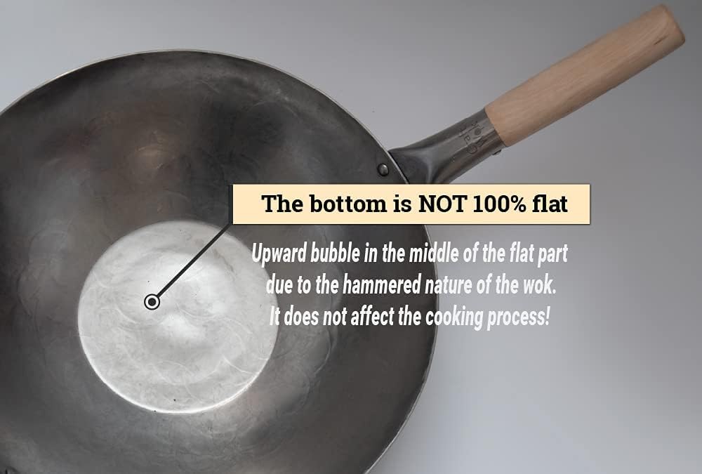 Flat Hand Hammered Carbon Steel Wok with Helper Handle 14 Inch M824436