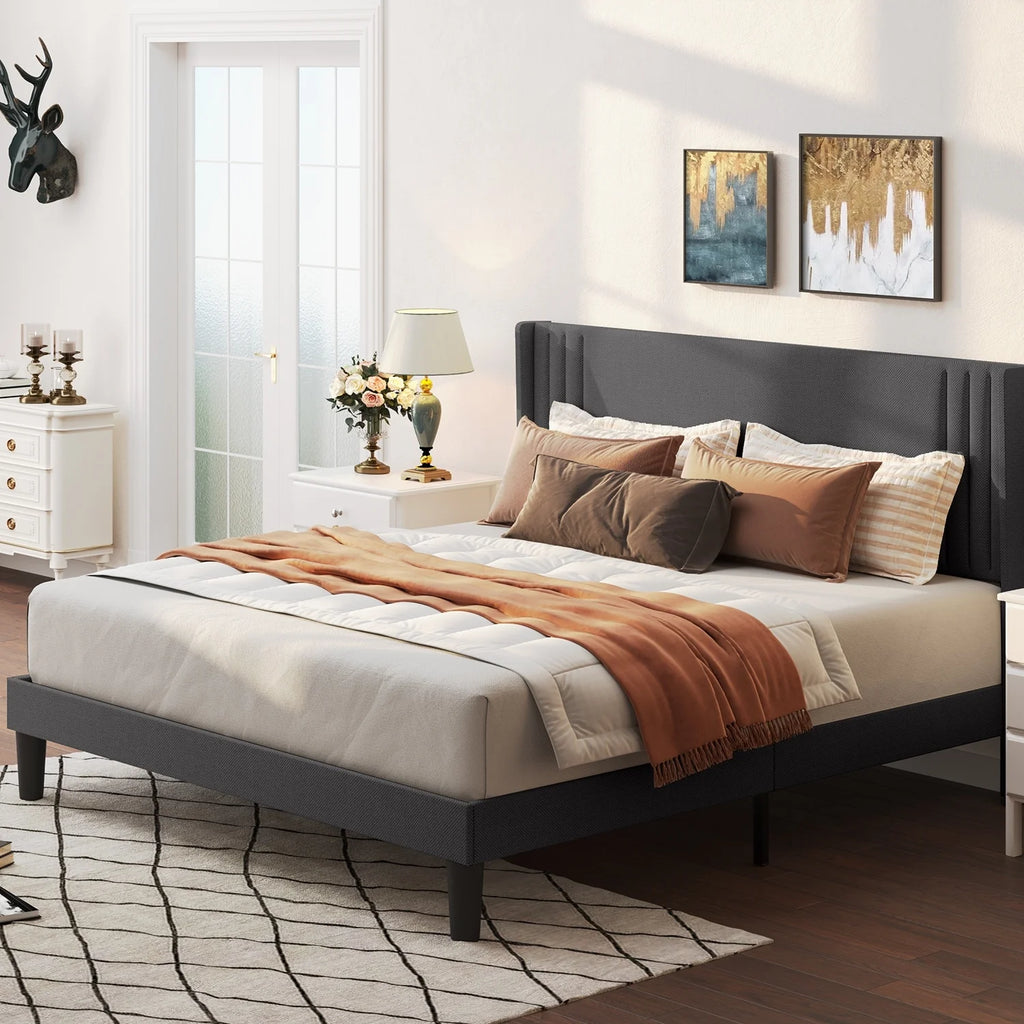 Full Wingback Platform Bed Frame with Under-bed Storage Beige M711208