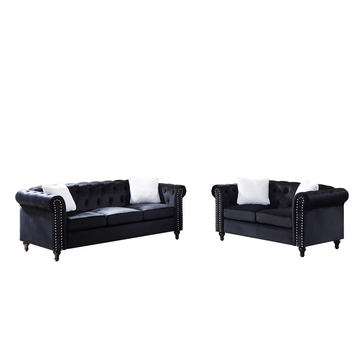 Black 2 Piece Sofa Set with 4 White Pillows H992916