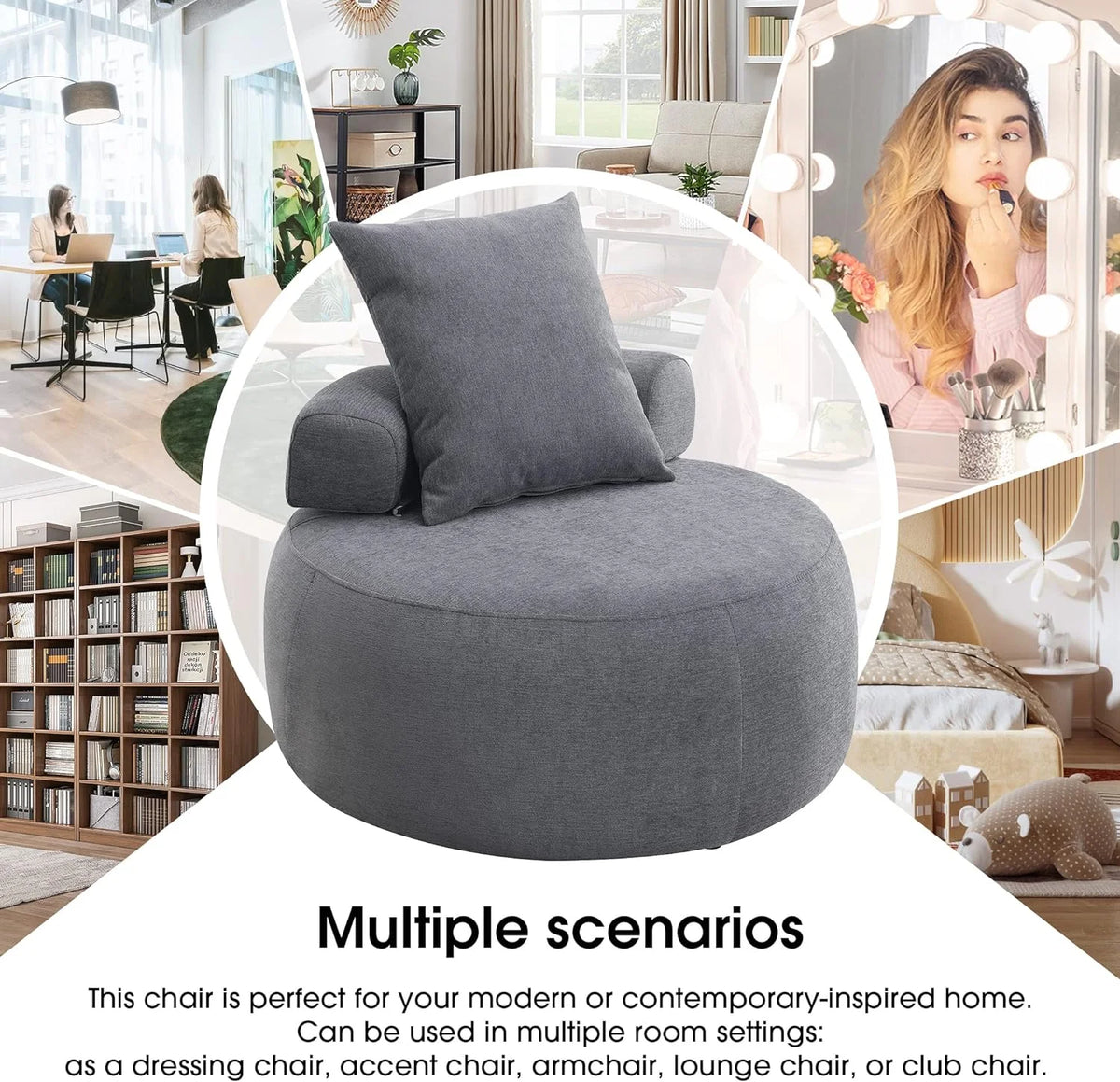 Light Gray Accent Barrel Chair with Pillow Z179758