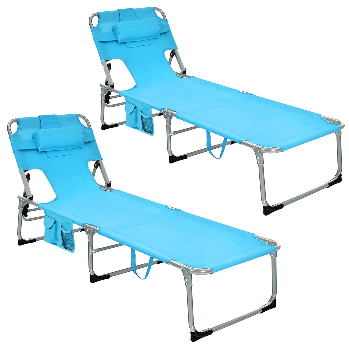 Set of 2 Blue Folding Reclining Beach Lounge Chair U825