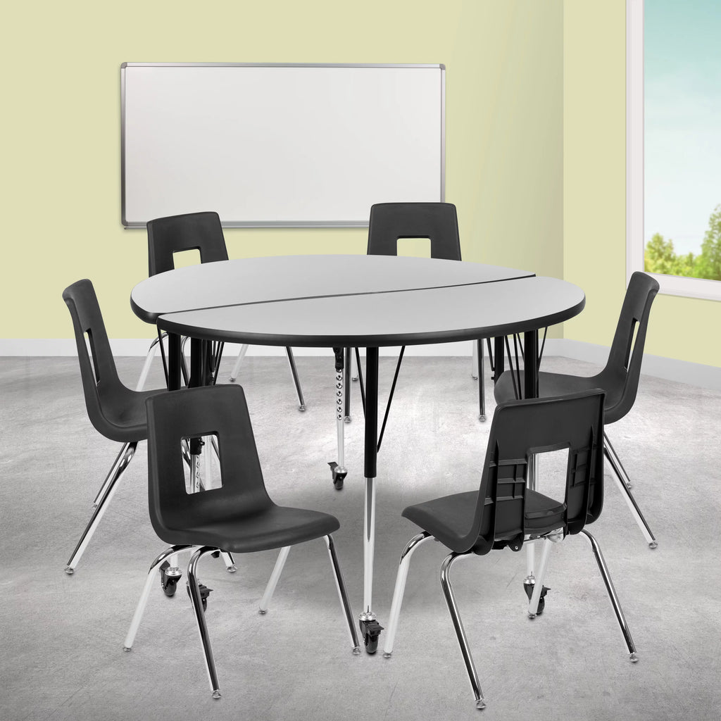Grey Black Laminate Activity Table Set with Stack Chairs S3243