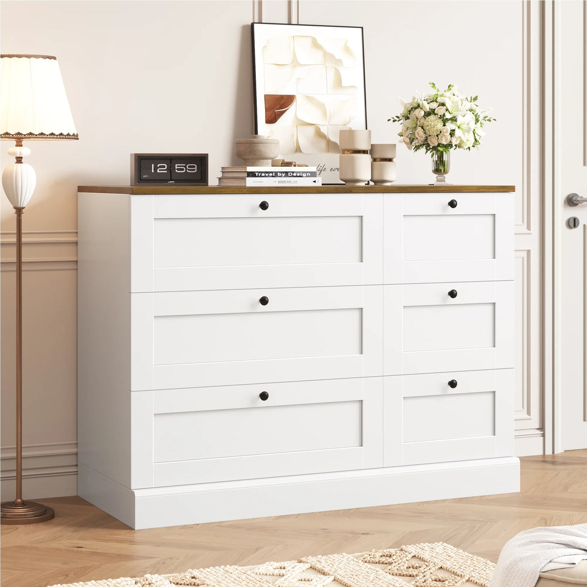 White 6 Drawer Wood Dresser B336492