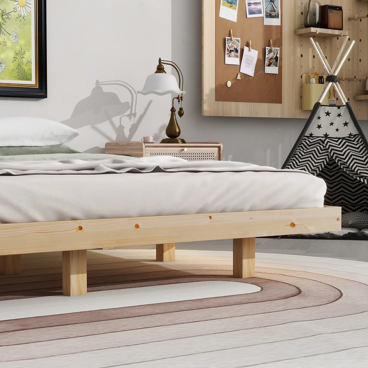 White Full Size Floating Bed Frame with LED Lights L9355