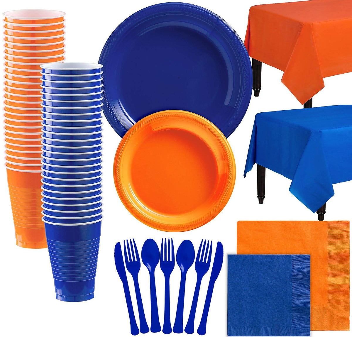 Royal Blue and White Plastic Tableware Kit I402