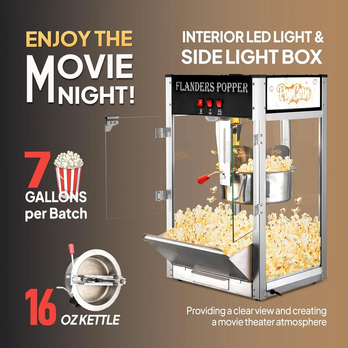 Black 16 Ounce Kettle Countertop Popcorn Machine X6590