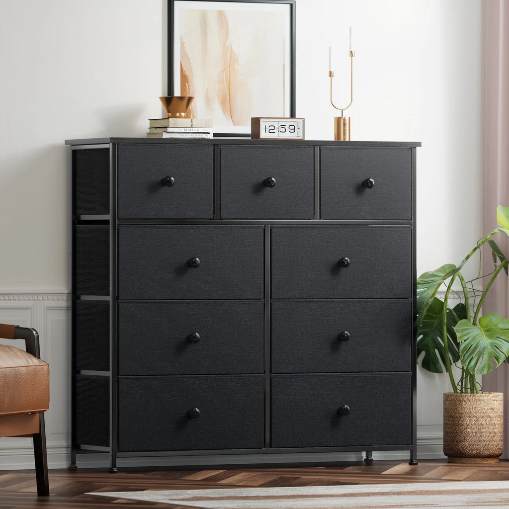 9 Drawer Fabric Dresser with Leather Finish D356
