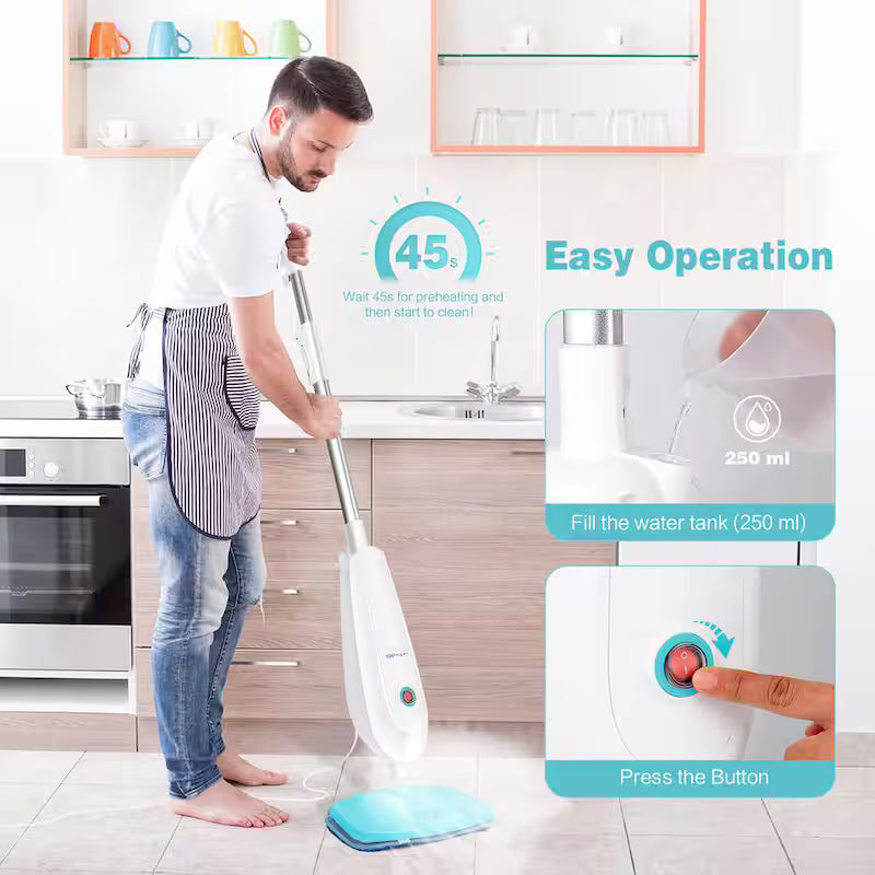 1100-Watt Electric Steam Mop with Water Tank White and Green Q1348