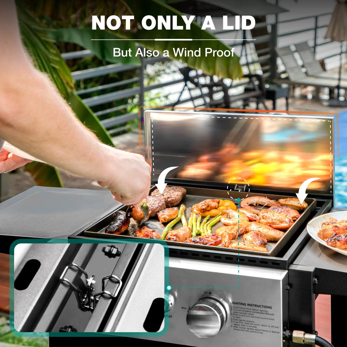 2-Burner Propane Grill and Griddle Cooking Station with Side Shelves Black K798