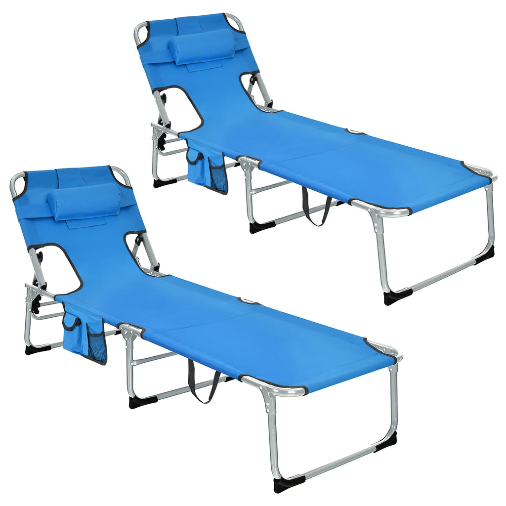 Set of 2 Blue Folding Reclining Beach Lounge Chair U825