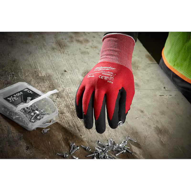 Red Nitrile Level 1 Cut Resistant Work Gloves 4-Pack H7316