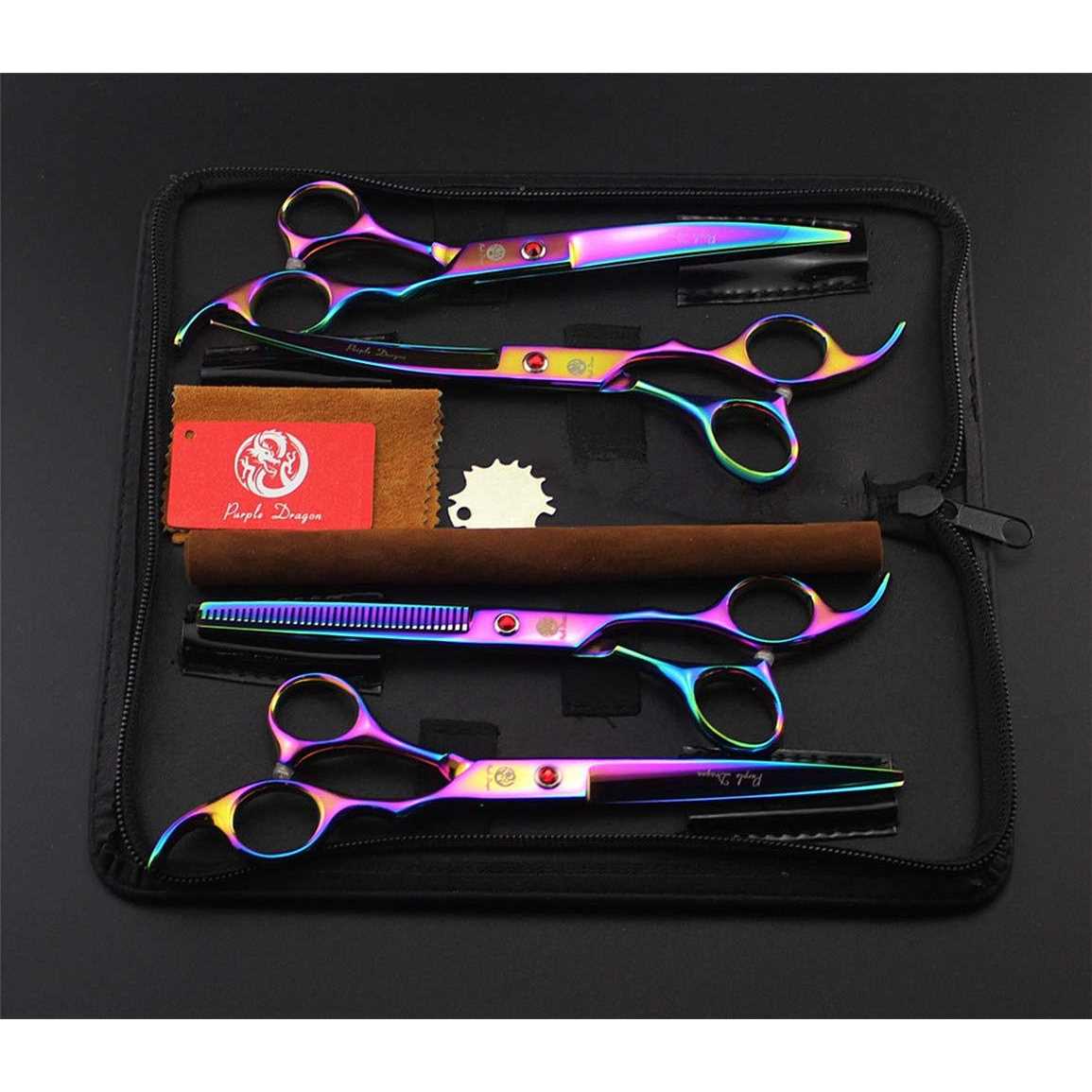 7.0 inch 4PCS Pet Grooming Scissors Kit Steel Straight & Curved & Thinning Blade J713