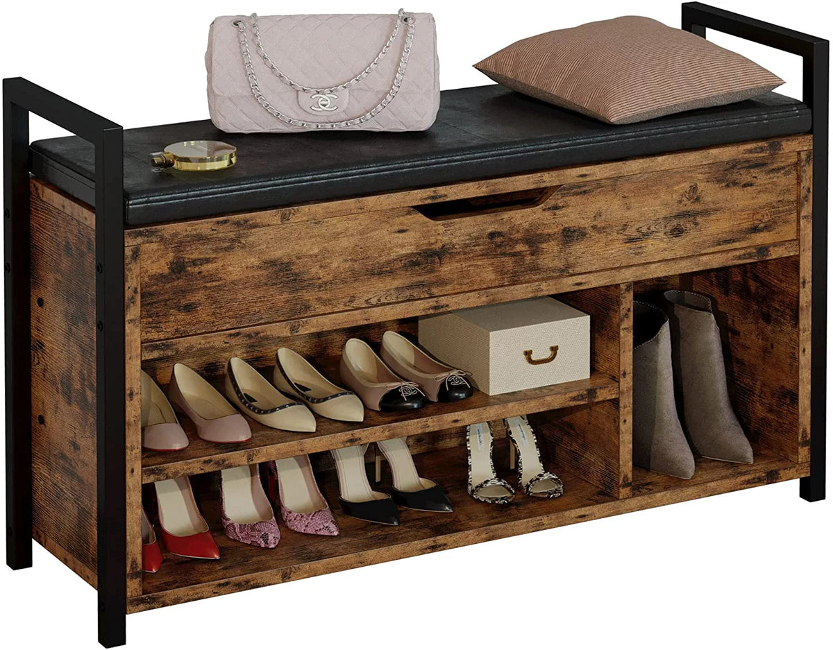 White Shoe Bench with Shelf Rack and Storage Box B643