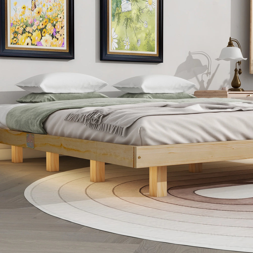 White Full Size Floating Bed Frame with LED Lights L9355