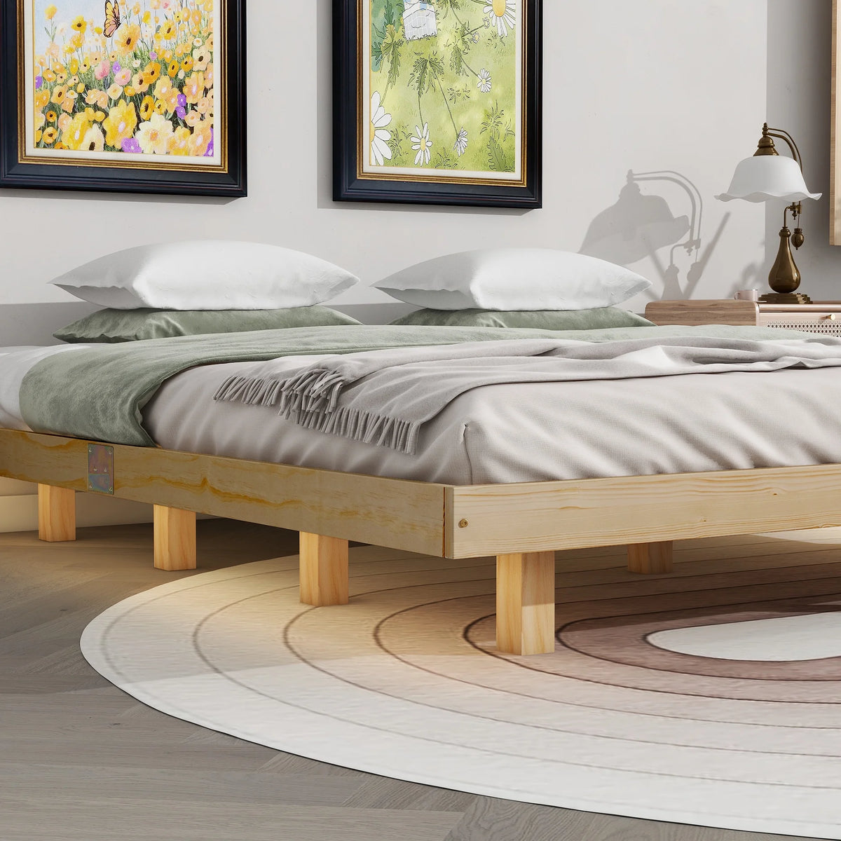 White Full Size Floating Bed Frame with LED Lights L9355