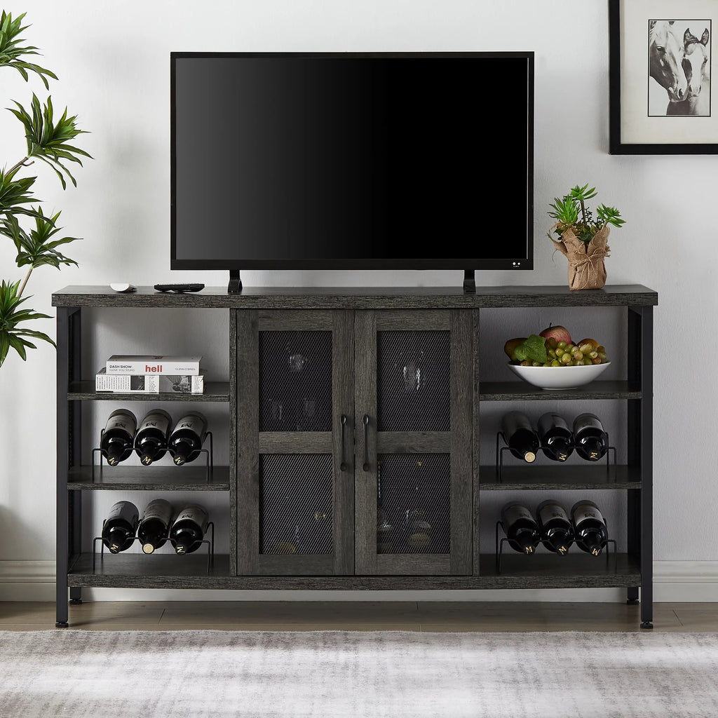 Dark Gray Wood Wine Cabinet with Storage A63783