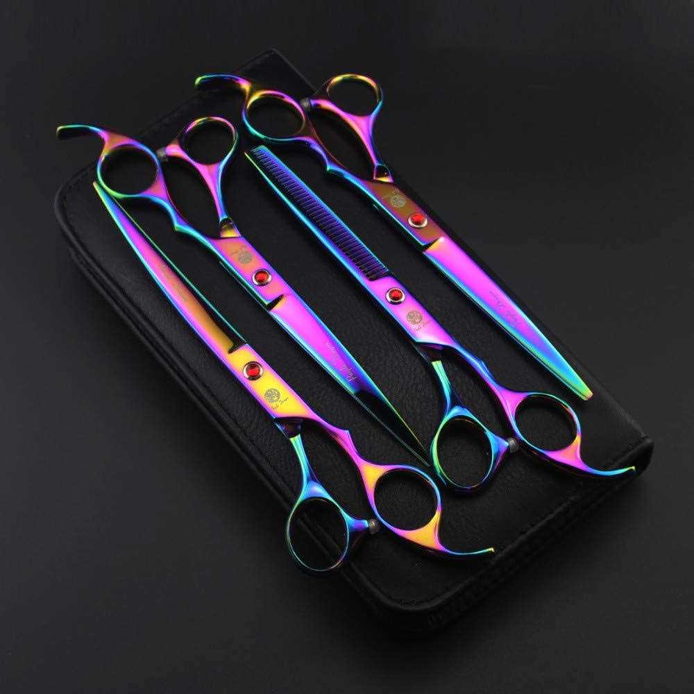 7.0 inch 4PCS Pet Grooming Scissors Kit Steel Straight & Curved & Thinning Blade J713
