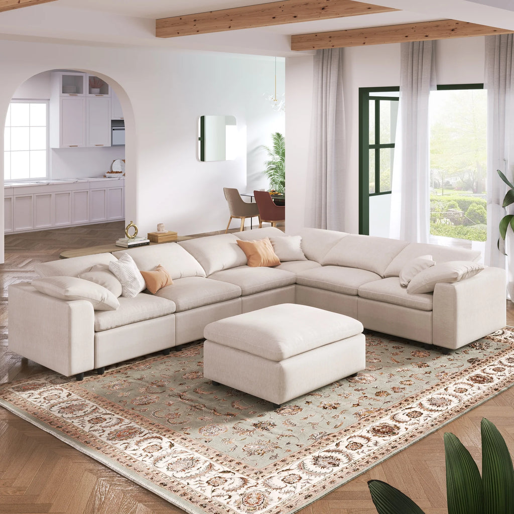 7-Seater Oversized Modular Chenille Sectional Sofa with Ottoman U869427