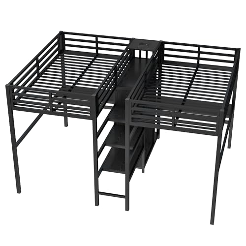 Twin Over Twin Metal Loft Bed with Desk and Wardrobe Z622209