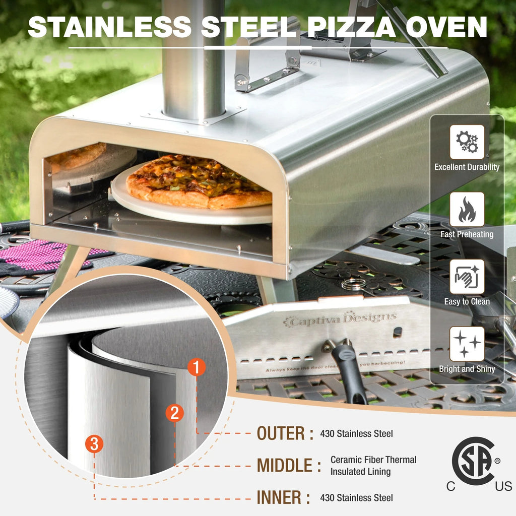 Outdoor Wood Fired & Gas Pizza Oven with Rotatable Pizza Stone T3887
