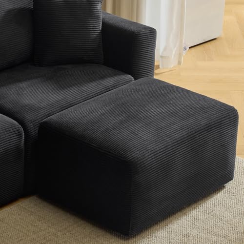 Convertible Corduroy L-Shaped Sectional Sofa with Ottoman G459822