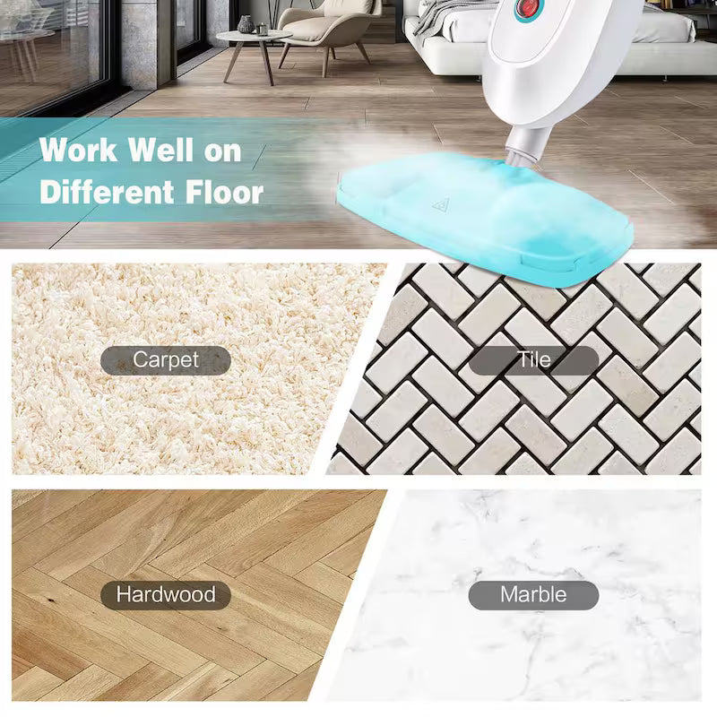 1100-Watt Electric Steam Mop with Water Tank White and Green Q1348