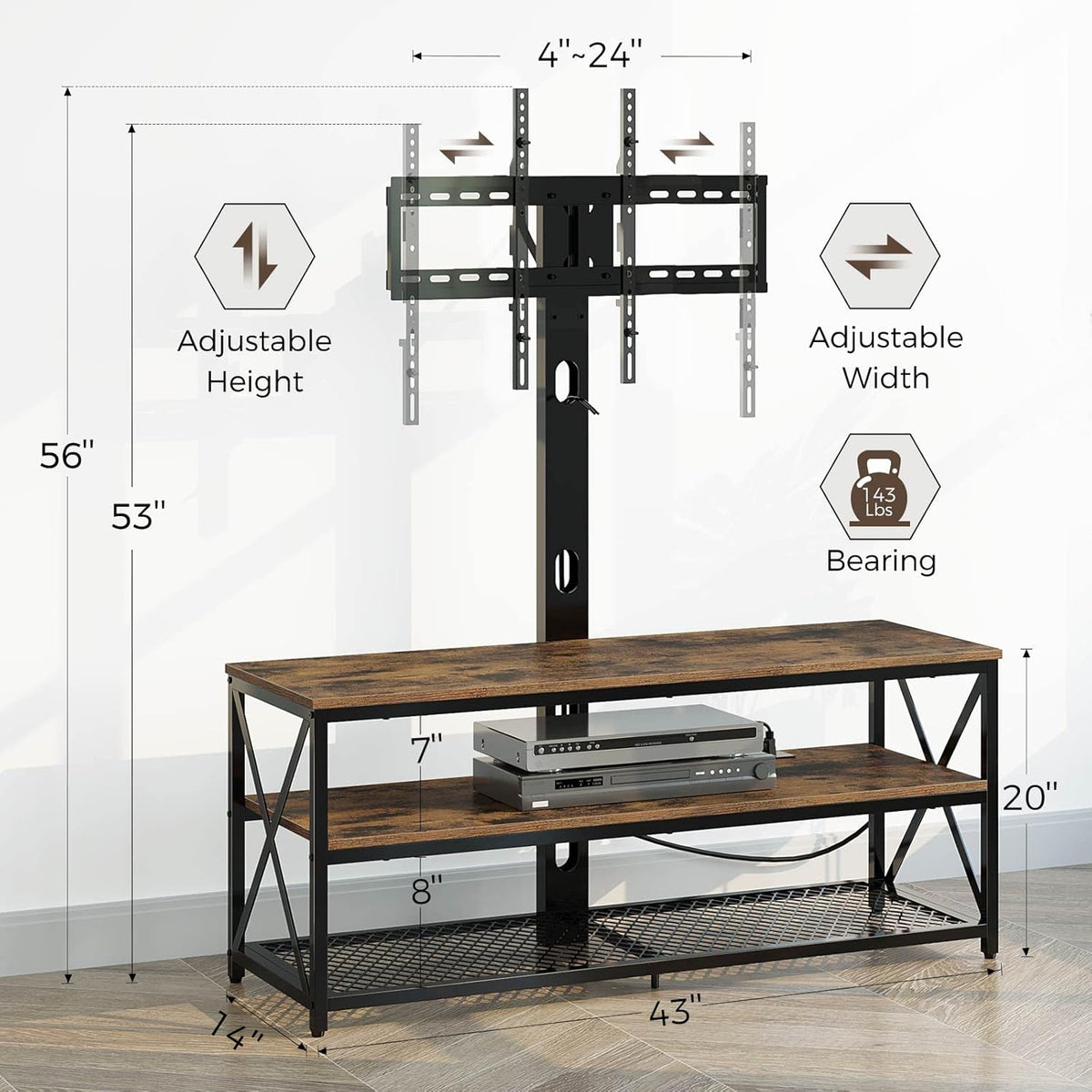 43 Inch Swivel Height Adjustable TV Stand with Mount O52962