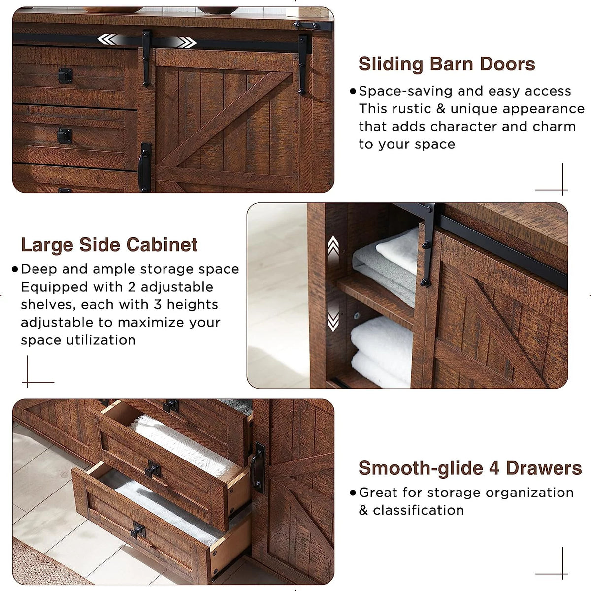 4 Drawer Light Rustic Oak Wood Dresser P7508
