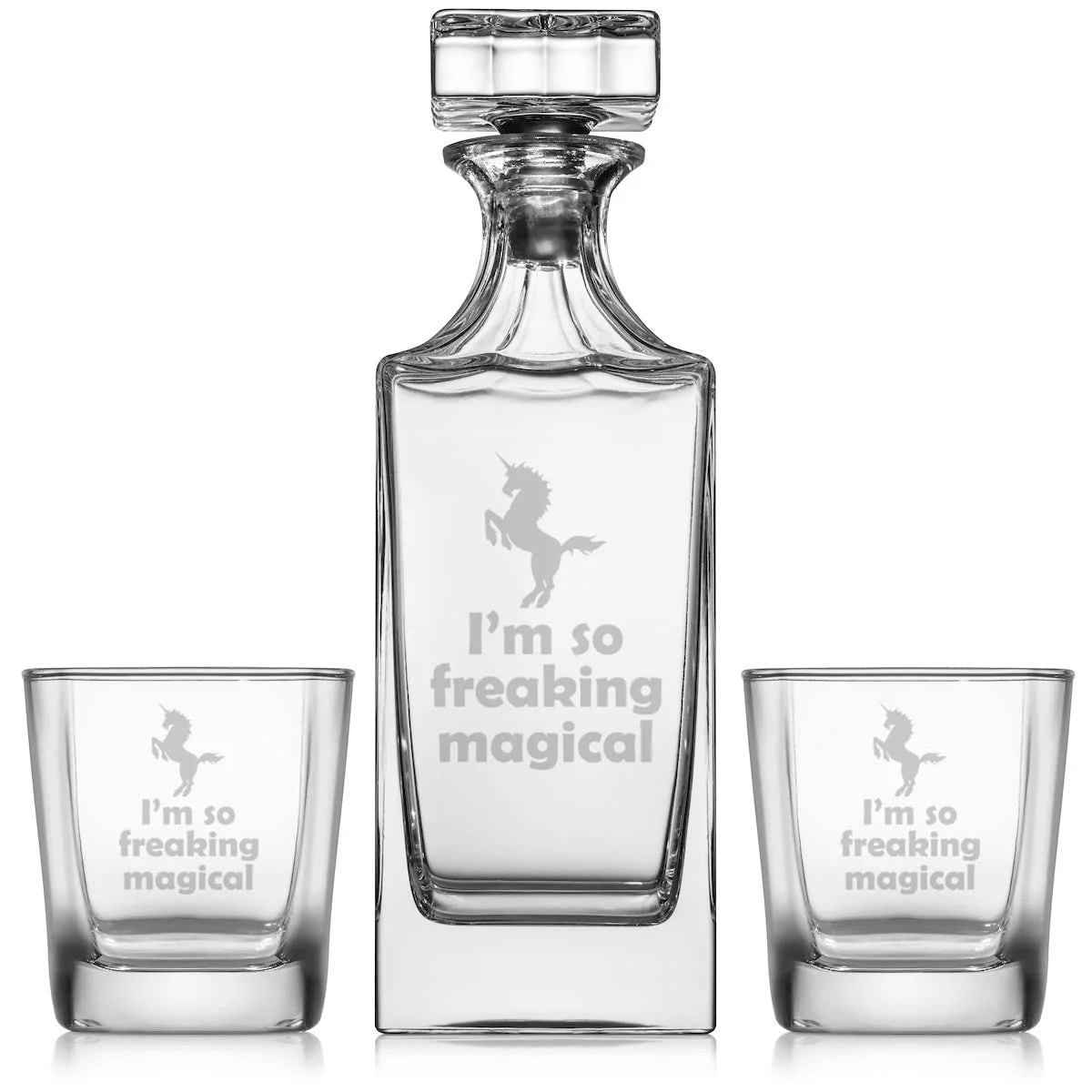 Whiskey Decanter Gift Set With 2 Old Fashioned Rocks Glasses I2868