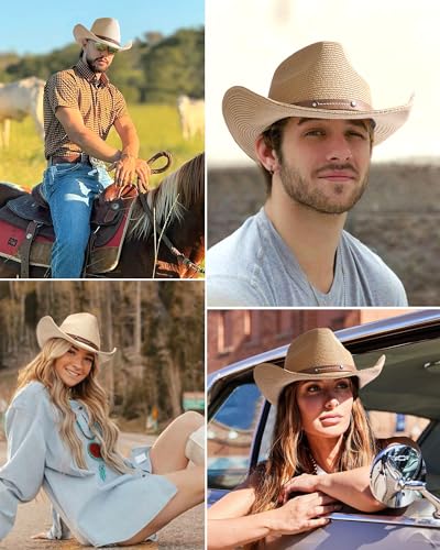 Straw Cowboy Sun Hats with Wind Lanyard UPF 80+ K51511
