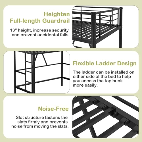 Twin Size Off White Metal Loft Bed with Ladder and Guardrail O5514