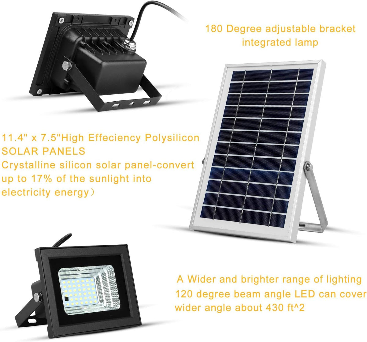 Dual 42 LEDs 6500K Dusk to Dawn IP65 Waterproof Solar Flood Lights L315334