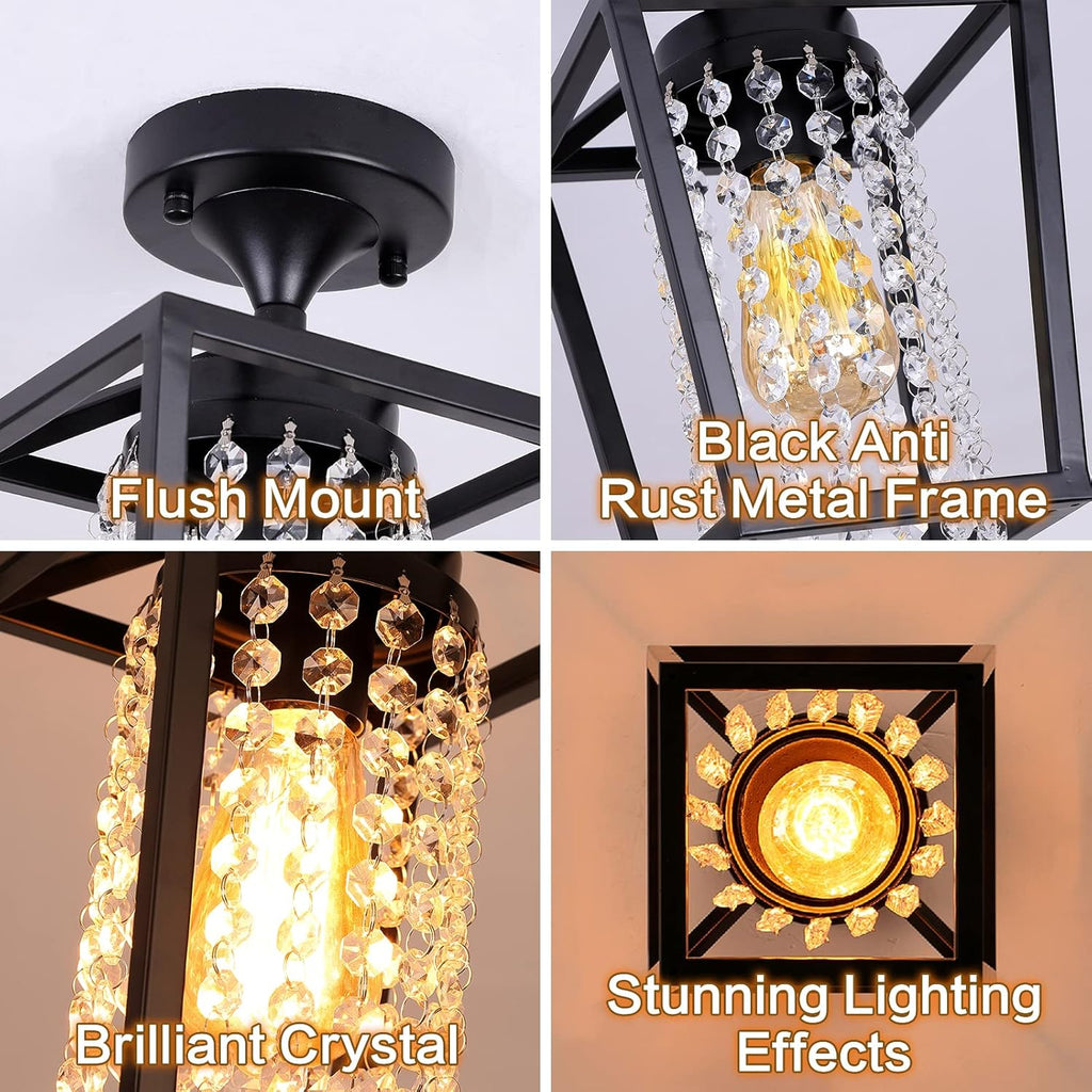 Semi Flush Mount Crystal Ceiling Light Black Metal Cage K32977