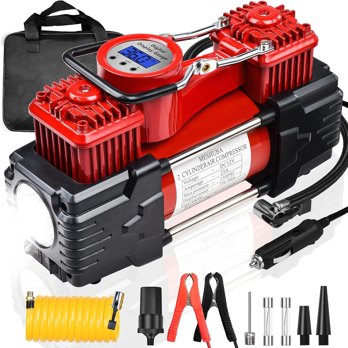 Portable Heavy Duty Double Cylinder Air Compressor Tire Inflator with Digital Gauge P636