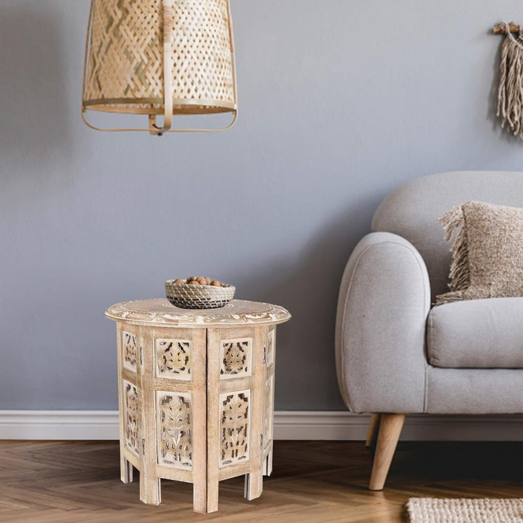 Solid Wood Hand Carved Accent Table E829