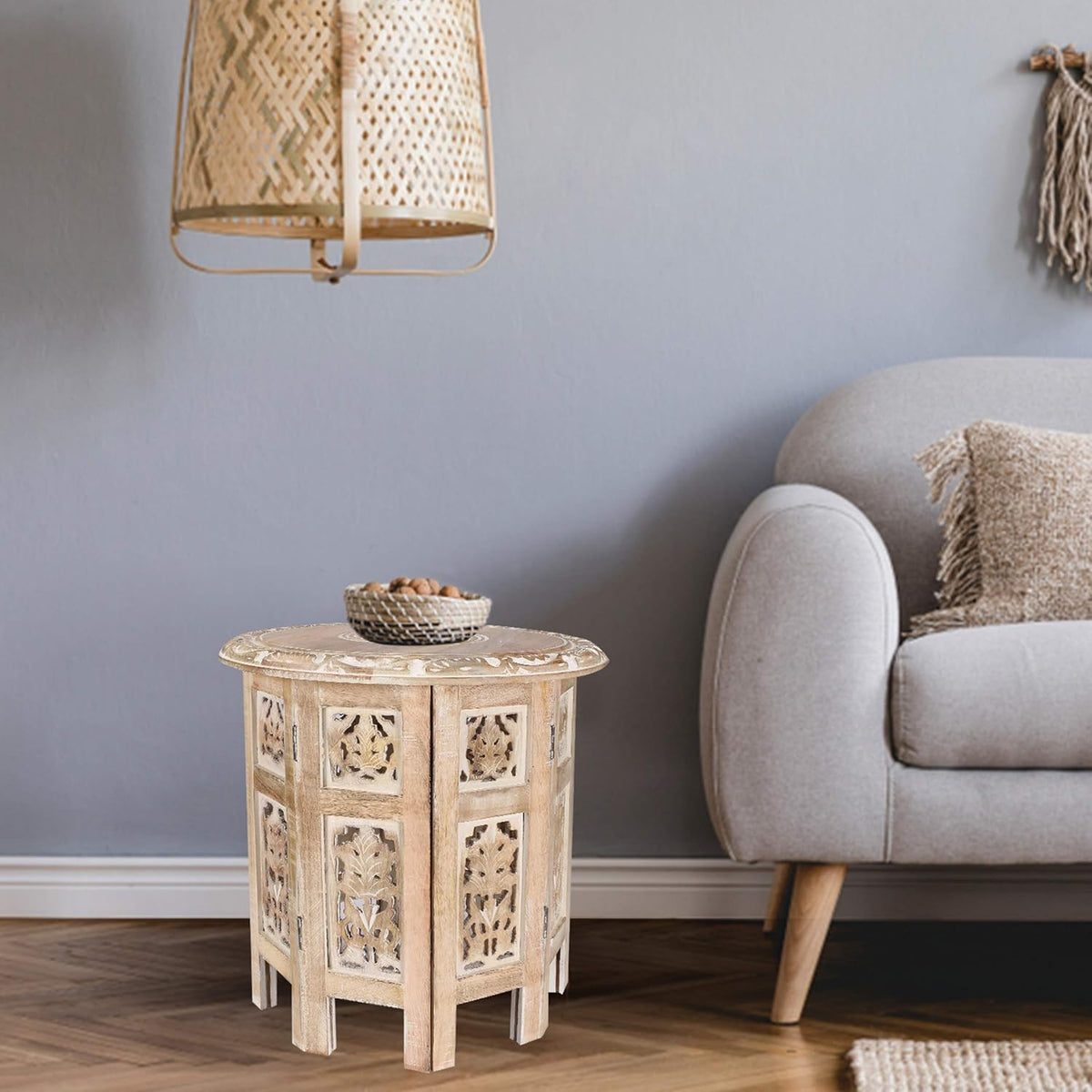 Solid Wood Hand Carved Accent Table E829
