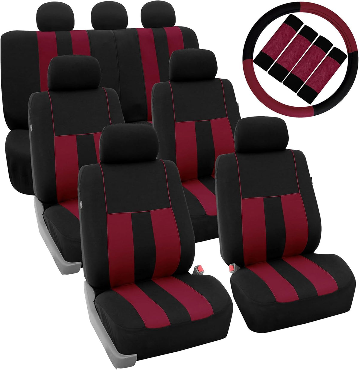 Blue Black Striped Car Seat Covers and Steering Wheel Cover Set C858